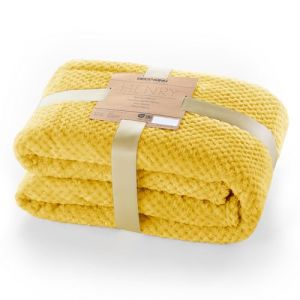 DecoKing Henry Couverture Douillette 70 x 150 cm Jaune Moutarde en Microfibre - Couvre-lit Polaire Doux et Douillet - Style scandinave - Jaune (shop_decoking, neuf)