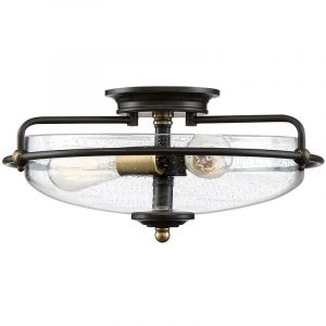 Quoizel Plafond Griffin E27 40W Acier, verre transparent Bronze palladien avec accents en laiton altéré b: 42.2 cm Ø42.2 cm Dimmable