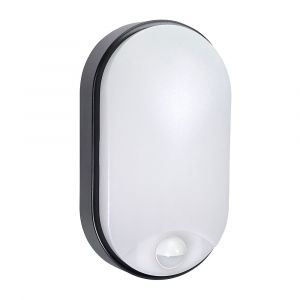 Tibelec ALUDRA Hublot ovale noir IP54 LED 12W avec détecteur, couleurs de lumi