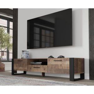 Meuble TV buffet NUKA 200 cm chêne grange sur pied