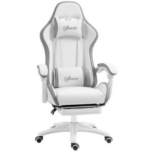 Chaise gaming - Vinsetto - ergonomique avec dossier inclinable à 135° - et soutien lombaire appui-tête repose-pieds - blanc