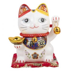 Lachineuse Chat du Bonheur et de la Fortune - Tirelire Chat Nippon - Statuette Porte-Bonheur Japonais - Coloris Blanc - Porcelaine - Idée Déco Japon et Asie - Chance, Fortune, Prospérité