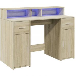 Image de VidaXL Bureau avec lumi&egrave;res led ch&ecirc;ne sonoma bois d'ing&eacute;nierie Sonoma oak