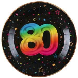 Ruedelafete Paquet de 6 Assiettes Anniversaire Festicolor, 80 ans