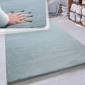 Paco Home Tapis Poils Longs Salon Fausse Fourrure Très Douce Uni en Diff. Coloris Et Tailles, Dimension:200 cm Rond, Couleur:Turquoise