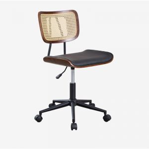 Chaise de bureau Raysa à roulettes en bois, rotin et similicuir SKLUM Bois Foncé