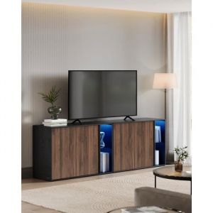 Buffets lots de 2 avec &eacute;clairage noyer naturel