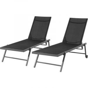 Habitat et Jardin Lot de 2 Bains de soleil textil&egrave;ne et aluminium Jolia - Phoenix - Noir
