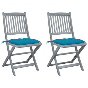 VidaXL Chaises pliables d'ext&eacute;rieur 2 pcs avec coussins Bois d'acacia Bleu clair