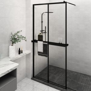 VidaXL Paroi de douche avec étagère Noir 118x190cm Verre ESG&Aluminium - Transparent