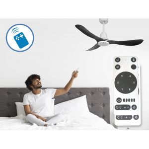 Purline Ventilateur de plafond Réversible Thermostat Pays vendable Wifi Moteur à courant continu Toits en pente Télécommande Hypersilence Mémoire - Blanc
