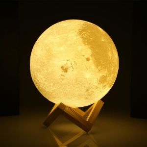 20cm 3D Lampe de Lune Veilleuse Rechargeable - 2 Changement de couleur Touch Switch pour Chambre Bibliothèque Cadeau Créatif
