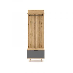 Meuble d'entrée "Nordic" avec range chaussures et crochets - Beige/Gris - H 204 cm