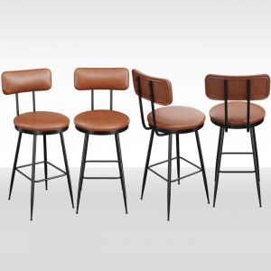 Tabouret de Bar - Brun et Noir - Si&egrave;ge en PU Imperm&eacute;able - Support 136kg - Hauteur 65cm - Lot de 4