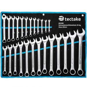 TecTake 25 Clés Mixtes en Acier Carbone 6 mm - 32 mm + 1 Trousse de Rangement Noir Bleu