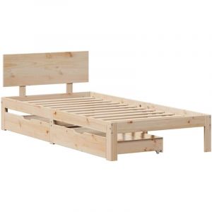 VidaXL Cadre de lit avec tiroirs 90x190 cm bois de pin massif, sommier, cadre de lit double, cadre de lit en bois massif, meuble de chambre à coucher