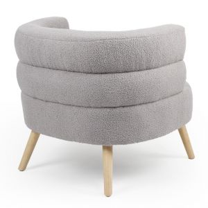 Menzzo Fauteuil design scandinave arrondi Riviani Tissu bouclette Gris