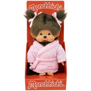 Monchhichi BANDAI - Peluche Peignoir - Peluche Singe Iconique des ann&eacute;es 80 - Peluches Toutes Douces 20 cm pour Enfants et Adultes - Peignoire Rose - Jouet Enfant 2 Ans et + - SE203802