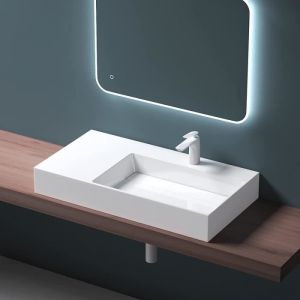 Image de Mai & Mai Lavabo suspendu vasque à poser blanc 90cm évier lave mains salle de bain sans trop plein Col12 900 R