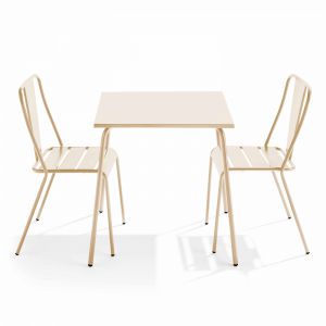 Oviala Ensemble table de jardin carr&eacute;e et 2 chaises bistrot ivoire 70 x 70 x 72 cm