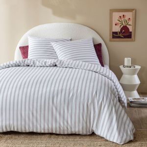 Terre de Nuit Parure de lit 260x240 coton &agrave; rayures bordeaux Pointill&eacute;