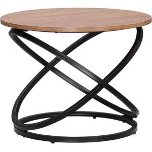 Homcom Table basse ronde design industriel néo-rétro Ø 60 X 46H cm acier anneaux noir aspect chêne clair 60x60x46cm Beige