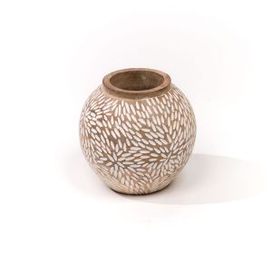 Declikdeco Vase arrondi en bois beige 17x17x18.8