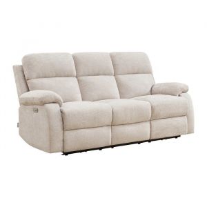 Canap&eacute; 3 places relax &eacute;lectrique massant en tissu chenille beige KOCENI