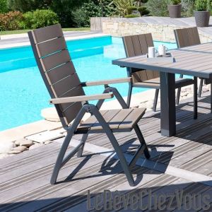 Image de DCB Factory Fauteuil de jardin multipositions Horizon en aluminium et bois composite