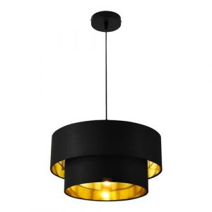 Lux pro Lampe à Suspendre Moderne Suspension Design Douille E27 60W en Métal et Textile Diamètre 40 cm Noir Doré