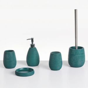 Beliani Ensemble d'Accessoires de Salle de Bain 5 Pièces en Polyrésine Distributeur de Savon Porte-Brosse à Dents Bleu Sarcelle Quilca