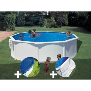 Gre Kit piscine acier blanc Bora Bora ronde 4,80 x 1,22 m + Bâche hiver + Tapis de sol