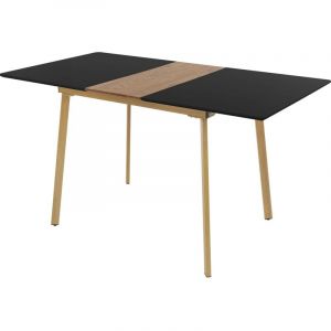Table de Salle à Manger Extensible, Noir, 110/140x75x76,5 cm, pour 4-6 Personnes, Plateau en mdf, Piètement en Acier Thermolaqué, Rectangulaire,
