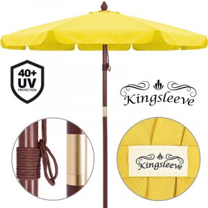Deuba Parasol en bois jaune &Oslash;330cm - Imperm&eacute;able ouverture a&eacute;ration - Jardin terrasse