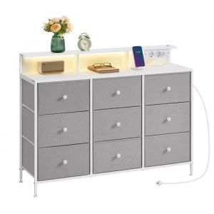 Songmics Commode avec 9 tiroirs et éclairage 33,5 x 114 x 84 cm gris