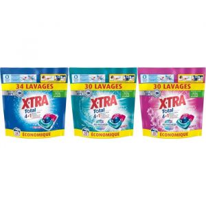 X.Tra Capsules de lessive Total - Lot de 3 - Original + Parfum Fleuri + Parfum Givr&eacute;