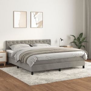 VidaXL Sommier à Lattes de Lit avec Matelas, Lit Rembourré, Lit Double, Lit Adulte de Chambre à Coucher Intérieur, Moderne, Gris Clair 160x200cm Velours