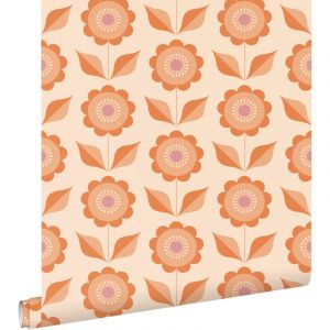 Estahome - papier peint fleurs orange