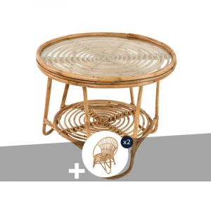 Jardiline Ensemble salon de jardin bohème, 2 fauteuils rotin rond + table basse