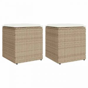 VidaXL Tabourets de jardin avec coussins lot de 2 beige résine tressée