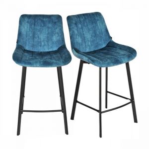 Meubletmoi - Lot 2 tabourets de bar velours bleu canard pieds métal noir – nany 2