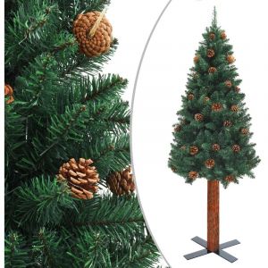 Image de VidaXL Sapin de Noël mince avec bois véritable et cônes Vert 180cm PVC