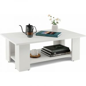Table Basse en Bois avec Compartiment Ouvert, Table d'Appoint Rectangulaire Moderne pour Salon, Chambre, Bureau, 90 x 52 x 32 cm, Blanc - Costway