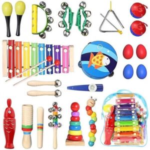 28PCS Instruments de Musique Enfant Jouets Musicaux Bois Cadeau de lenfant Instrument Percussion Enfant Ensemble