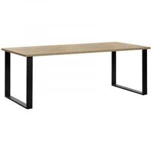 Table 10 personnes pour salle &agrave; manger collection newton coloris ch&ecirc;ne dor&eacute;. Pieds en m&eacute;tal.