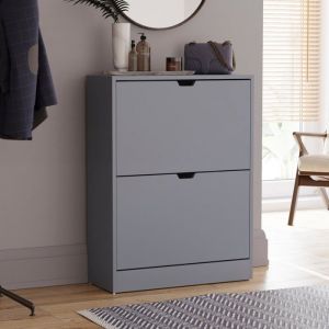 Meuble &agrave; chaussures 2 tiroirs &ndash; Armoire de rangement pour chaussures meuble d&rsquo;entr&eacute;e ou de couloir FSC 100 % Gris