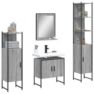 VidaXL Ensemble d'Armoires de Salle de Bain 4 pcs, Meuble-lavabo avec &Eacute;tag&egrave;re et Miroir, Armoire de Rangement de Toilette, Sonoma Gris