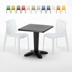 Grand Soleil Table et 2 chaises color&eacute;es polypropylene ext&eacute;rieurs PATIO | Gruvyer Blanc - Noir
