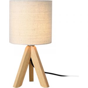 [lux pro] Lampe de Bureau Élégante Lampe de Table Stylée Liseuse Trépied E14 Bois Lin Hauteur 37 5 cm Beige Bois Naturel