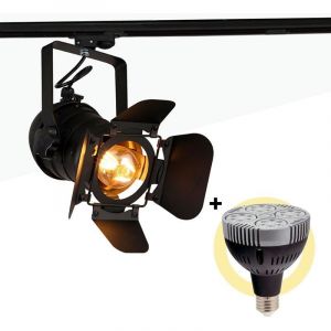 Barcelona led Kit projecteur "CINEMA" orientable pour rail monophas&eacute; avec ampoule LED PAR30 E27